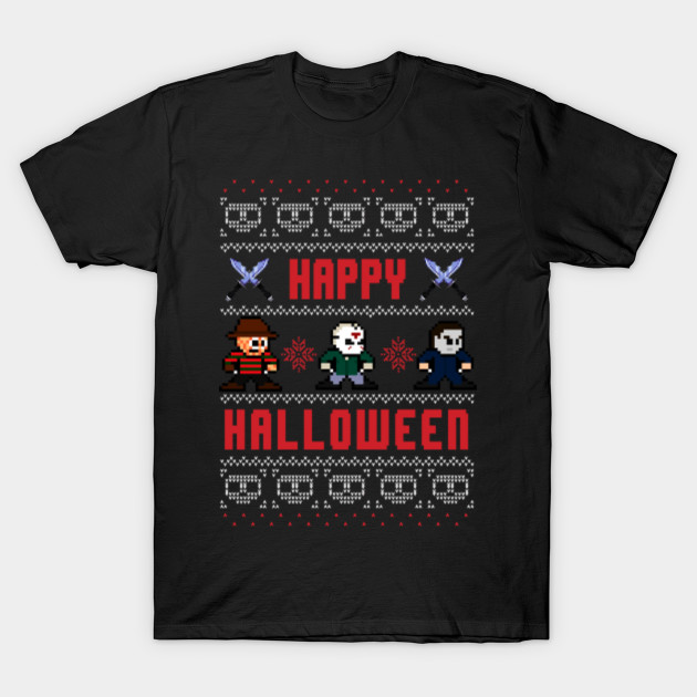 Horror Movie Ugly Sweater Happy Halloween T-Shirt-TOZ